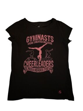 Soffe Black Short Sleeve Tee with Pink Gymnastics Graphic